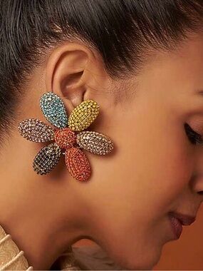 🌈 Crystal Flower Statement Earrings | Colorful Rhinestone Daisy Earrings